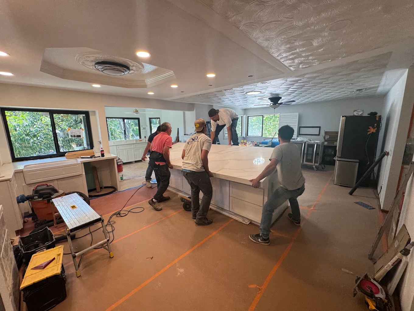 Setting the countertop slab